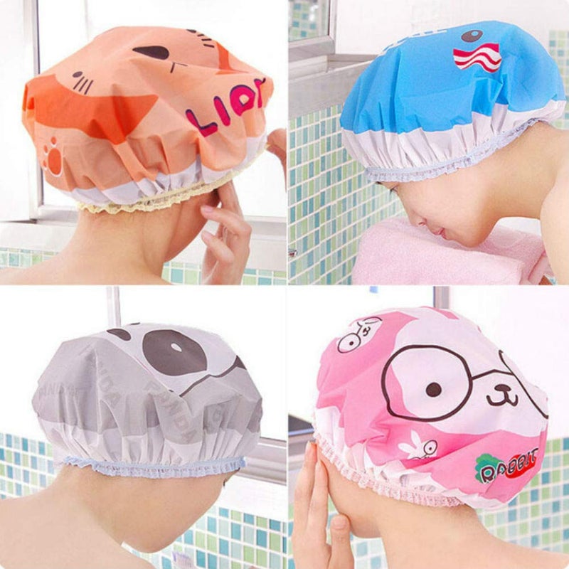 Aysekone 5 Pieces Cartoon Animals Waterproof Elastic PEVA Shower Caps Bath Caps Bathing Bathroom Hats Bathroom Accessories for Women and Girls - Image 2